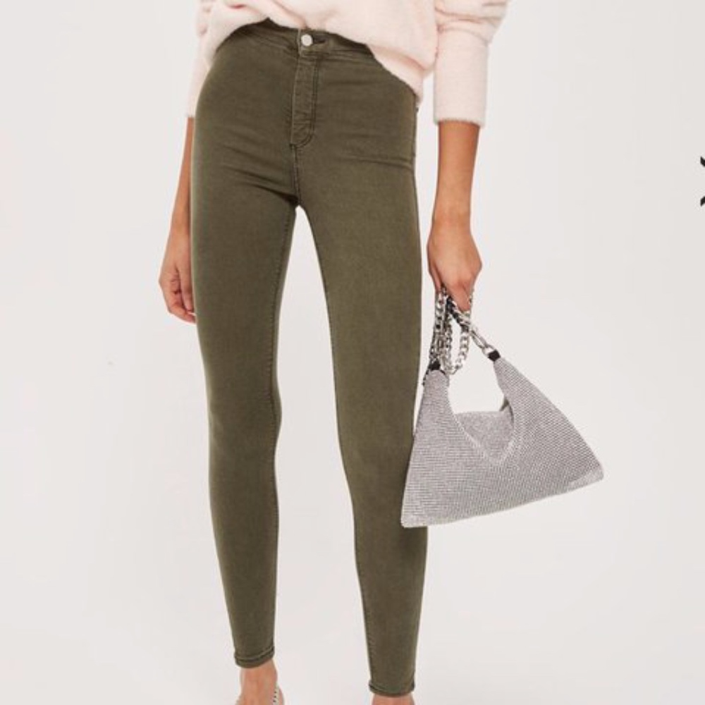 TOPSHOP Joni Super High Waisted Olive Pants